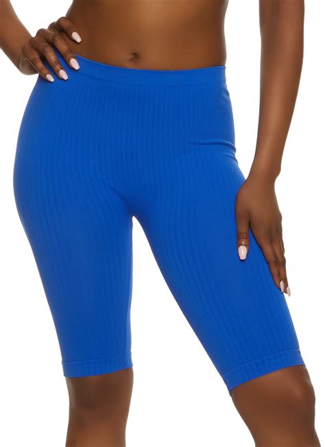 Ribbed Knit Seamless High Waisted Biker Shorts