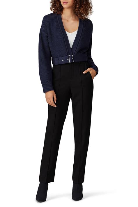 Navy Cropped Belted Cardigan By LAPOINTE Rent The Runway