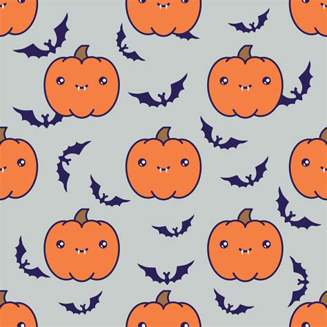 Seamless Halloween Pattern With Pumpkins On Grey Background With