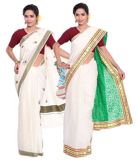 Fashion Kiosks Kerala Kasavu White Cotton Saree With Matching Blouse