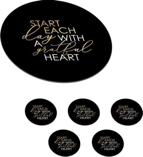 Onderzetters Voor Glazen Rond Quote Heart Goud Zwart 10x10