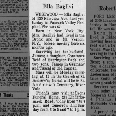 Obituary For Ella Baglivi Aged Newspapers