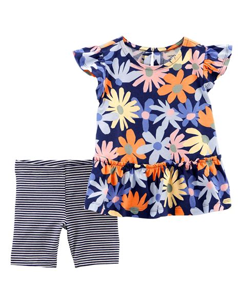 Conjunto Curto Infantil Pe As Floral Listrado Multicor Carter S