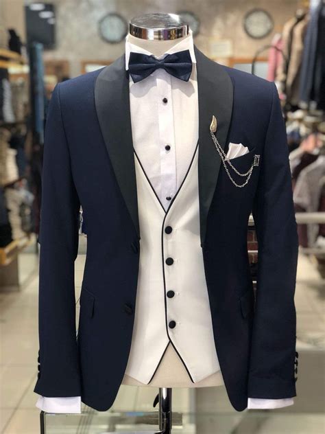 Premium Slim Fit Navy Blue Tuxedo Suit For Formal Events Blue Tuxedos