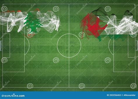 Palestine Vs Lebanon Lebanese Smoke Flags Placed Side By Side Thick