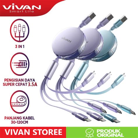 Jual VIVAN VRS02 Kabel Data Charger 3in1 Micro USB Lightning Type C