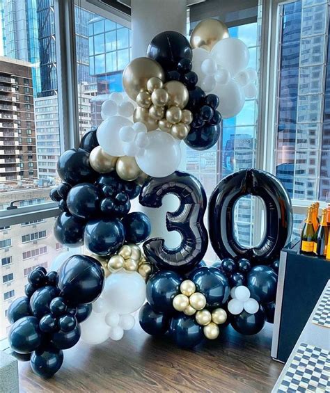 Cool Black Golden And White Happy 30th Birthday Balloon Arch Idea 30th Birthday Balloons 40th