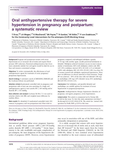 Oral Antihypertensive Therapy For Severe Hypertension In Pregnancy A