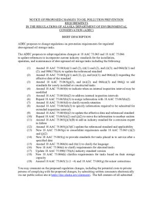 Fillable Online Dec Alaska Notice Of Proposed Changes To Oil Pollution