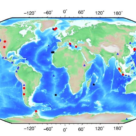 Location of volcanoes imaged with seismic methods during the period ...