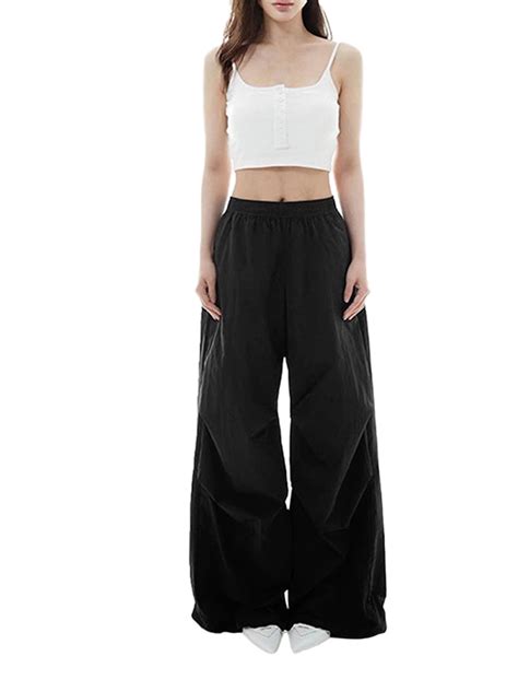 Shunvnny Women Baggy Track Pants Elastic Waist Wide Leg Parachute Pants Jogger Sweatpants Pants