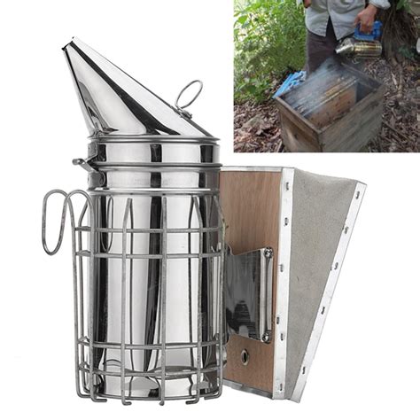 Galvanized Sheet Bee Hive Smoker With Heat Shield Beekeeping Equipment