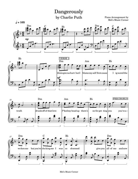 Charlie Puth Dangerously Piano Sheet Music Partition Musicale By