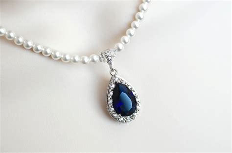 Blue Sapphire Necklace Bridal Necklace Bridal Pearl and Blue - Etsy