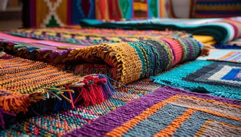 Homemade Woven Rug A Vibrant Souvenir Of Indigenous Cultures Stock