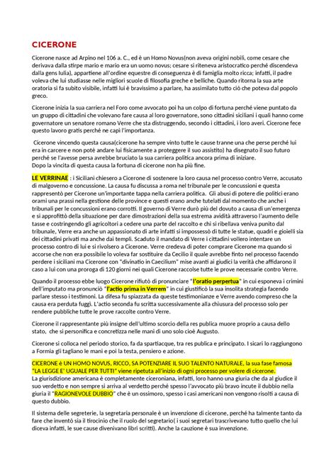 Cicerone, vita e opere | Dispense di Latino | Docsity