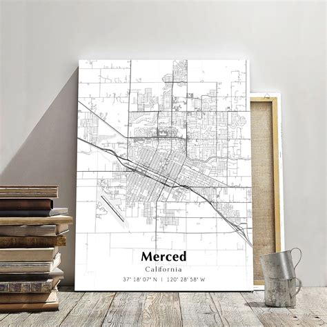 Merced City Map Print, Merced California Map Poster, USA City Street ...