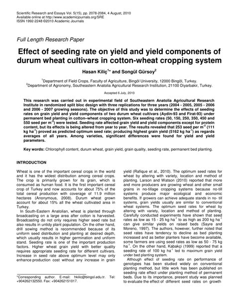 Pdf Effect Of Seeding Rate On Yield And Yield Components Of Durum