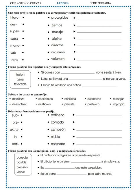 Ficha De Los Prefijos Para Quinto Prefijos Prefijos Y Sufijos