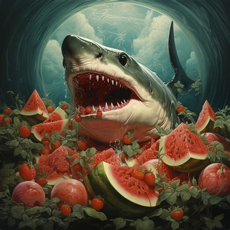 Premium Ai Image There Is A Shark That Is Eating Watermelon And