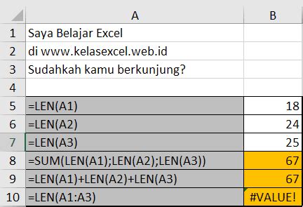 Fungsi Rumus Len Excel Cara Menjumlah Jumlah Karakter Karakter Di