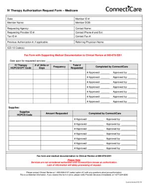 Fillable Online IV Therapy Authorization Request Form Medicare IV