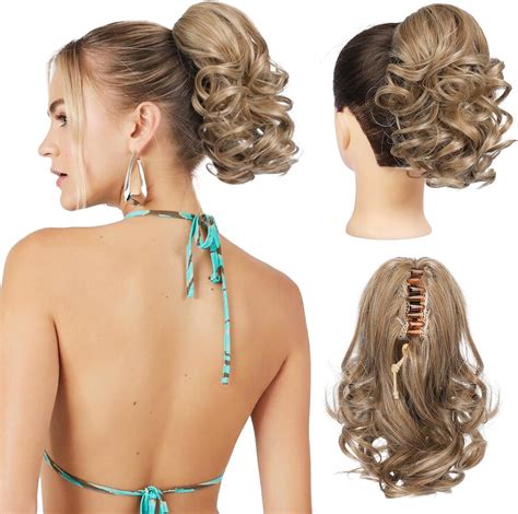 Reecho Short Ponytail Extension Classic Loose Curly Wavy Claw Clip