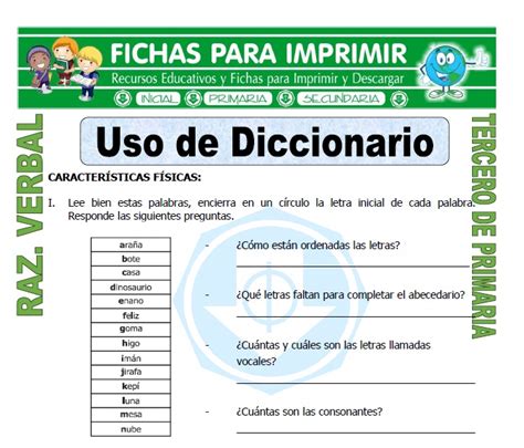 Uso De Diccionario Para Tercero De Primaria Fichas Para Imprimir