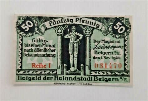 Belgern Notgeld Pfennig Emergency Money Germany Banknote