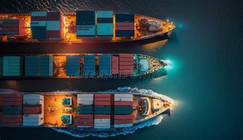 Aerial View Of Container Cargo Ships Generative Ai Stock Photo Image