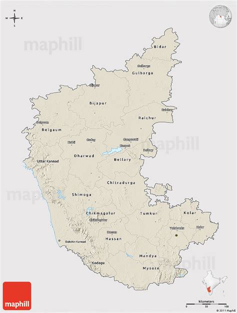 Shaded Relief 3D Map Of Karnataka Cropped Outside