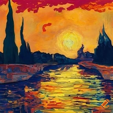 Sunset Landscape Painting In Van Gogh Style On Craiyon