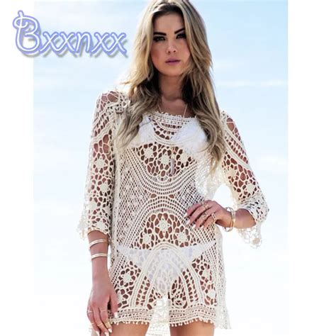 Crochet Sheer Beach Cover Up Women Sexy Mesh Swimsuit Coverups Kintted