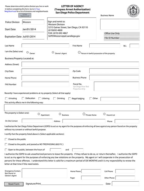 Fillable Online Letter Of Agency Trespass Arrest Authorization San