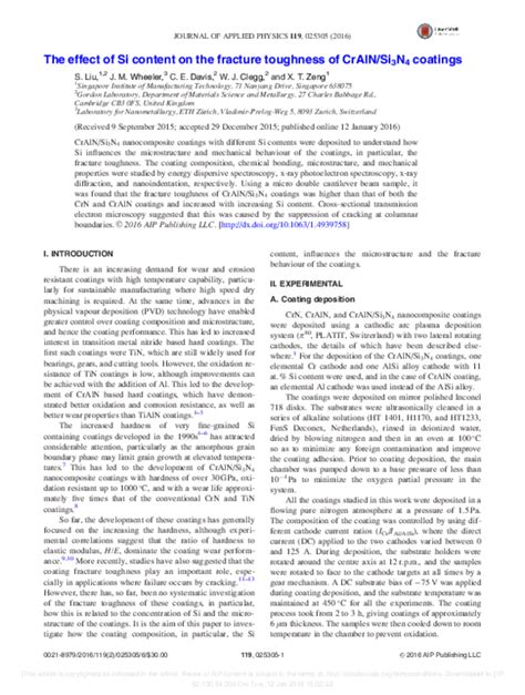 Pdf The Effect Of Si Content On The Fracture Toughness Of Craln Si3n4 Coatings