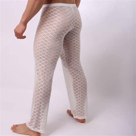 Mens Sexy Lingerie See Through Lounge Pants Thermal Mesh Sheer Pajama