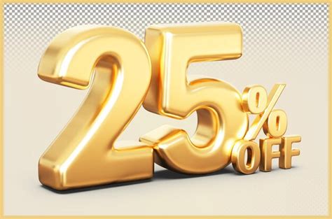 Premium PSD | Gold number 25 percent off sale discount 3d render