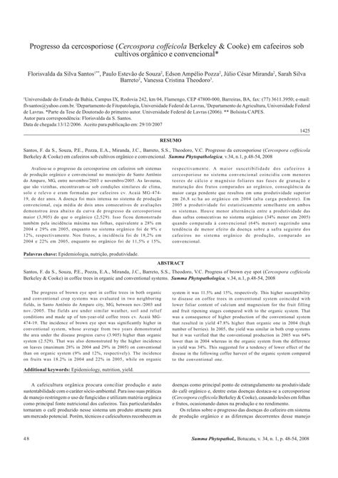 Pdf Progresso Da Cercosporiose Cercospora Coffeicola Berkeley