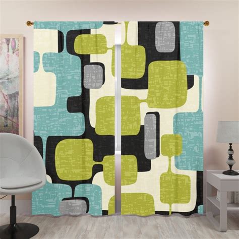 Abstract Green Gray Window Curtains Etsy