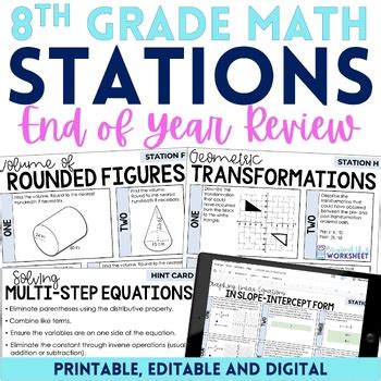 End Of Year Th Grade Review Math Stations End Of Year Math Activity