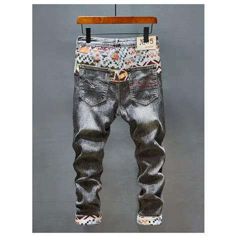 Stitching Embroidered Printed Jeans Men S Cool Smart Street Fashion