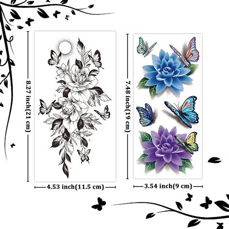 Cerlaza Temporary Tattoos For Women Fake Flower Tattoos Stickers For