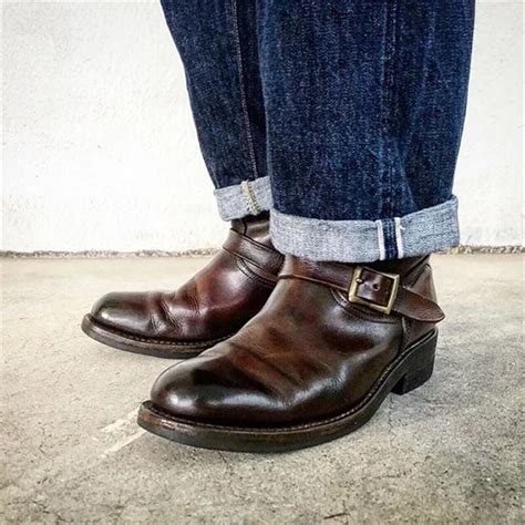 Men's Genuine Leather Engineer Boots, Red Brown / US6.5(39) Mens ...