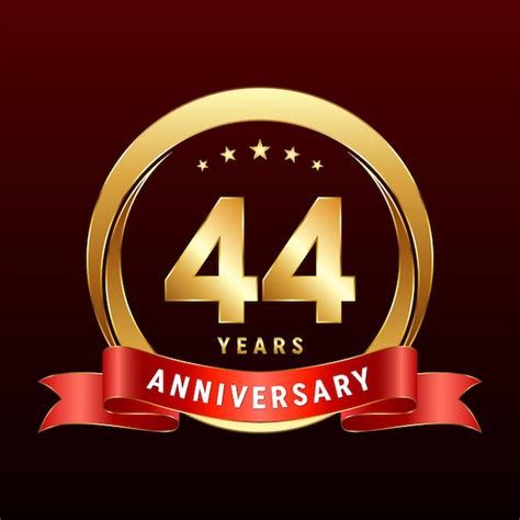 Premium Vector 44th Anniversary Logo Design With Golden Ring And Red