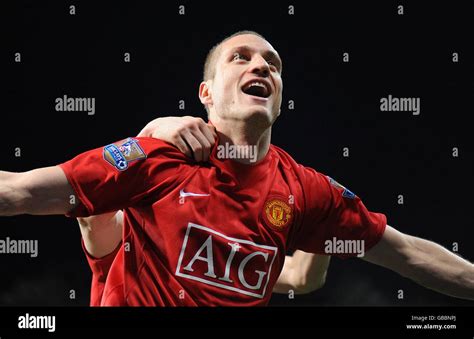 Manchester Uniteds Nemanja Vidic Celebrates Scoring His Sides First