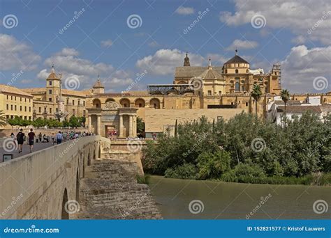 Mosque Cathedral and Roman Bridge Over Guadalquivir River in Cordoba ...