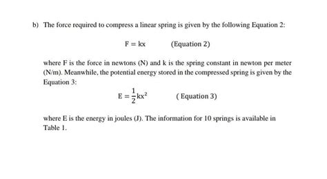 Solved B The Force Required To Compress A Linear Spring Is Chegg