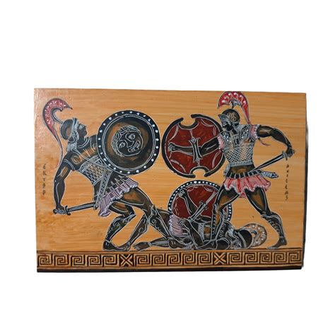 Achilles Vs Hector Wall Painting Greek Mythology Handmade on Wood 30cm ...