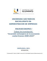 Trabajo De Investigacion Macroeconomia I Docx Universida San Marcos