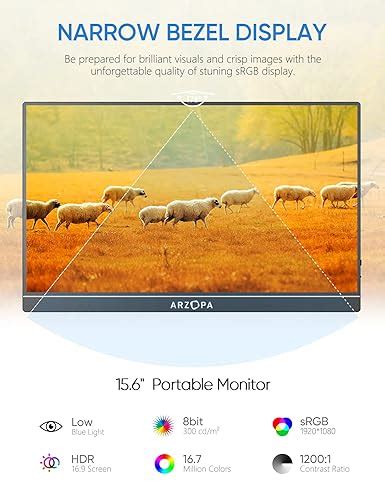 ARZOPA Portable Monitor, 15.6” 1080P FHD Laptop Monitor USB C HDMI Computer Display HDR Eye Care ...